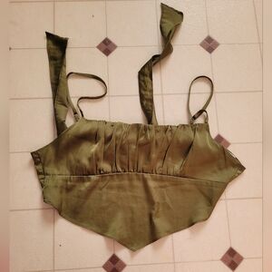 Garage Ruched Bandana Top Satin Tie Back Corset Army Green Size Small NWOT
